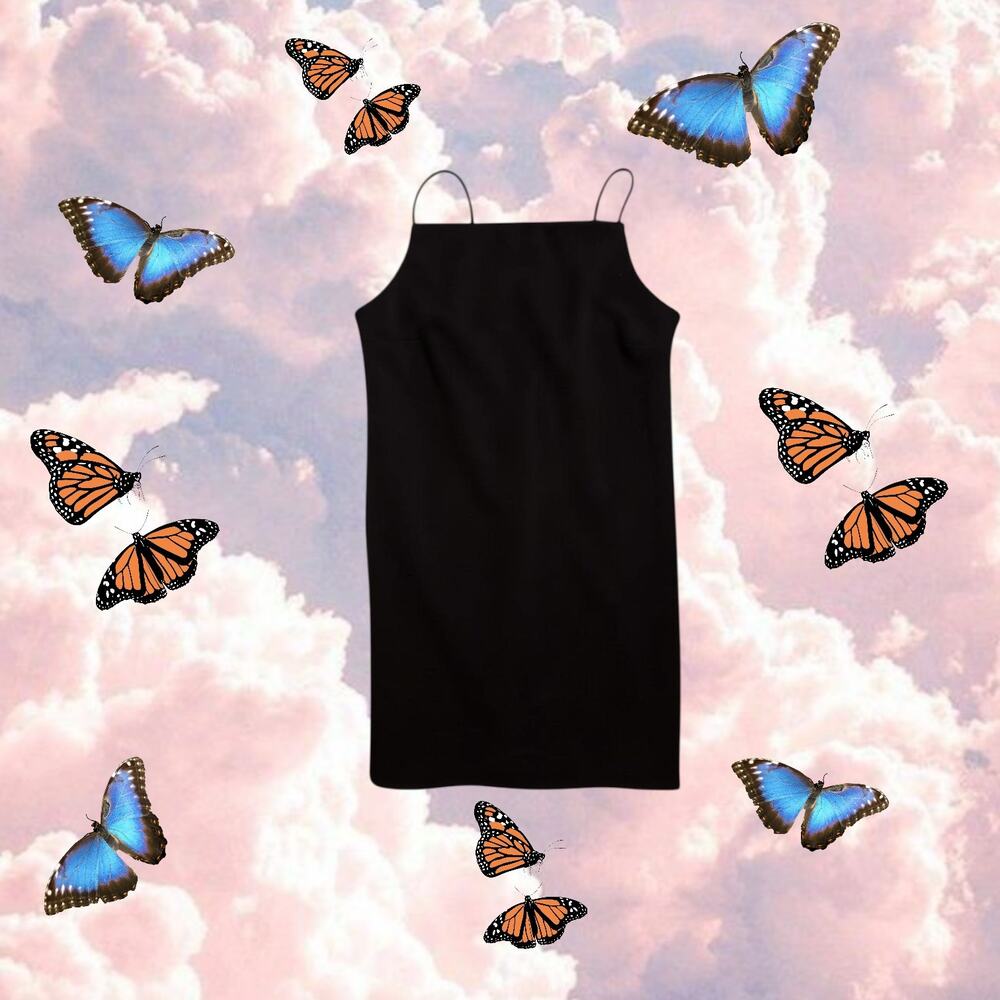 90s Jalate High Neck Strappy Body Con Black Dress